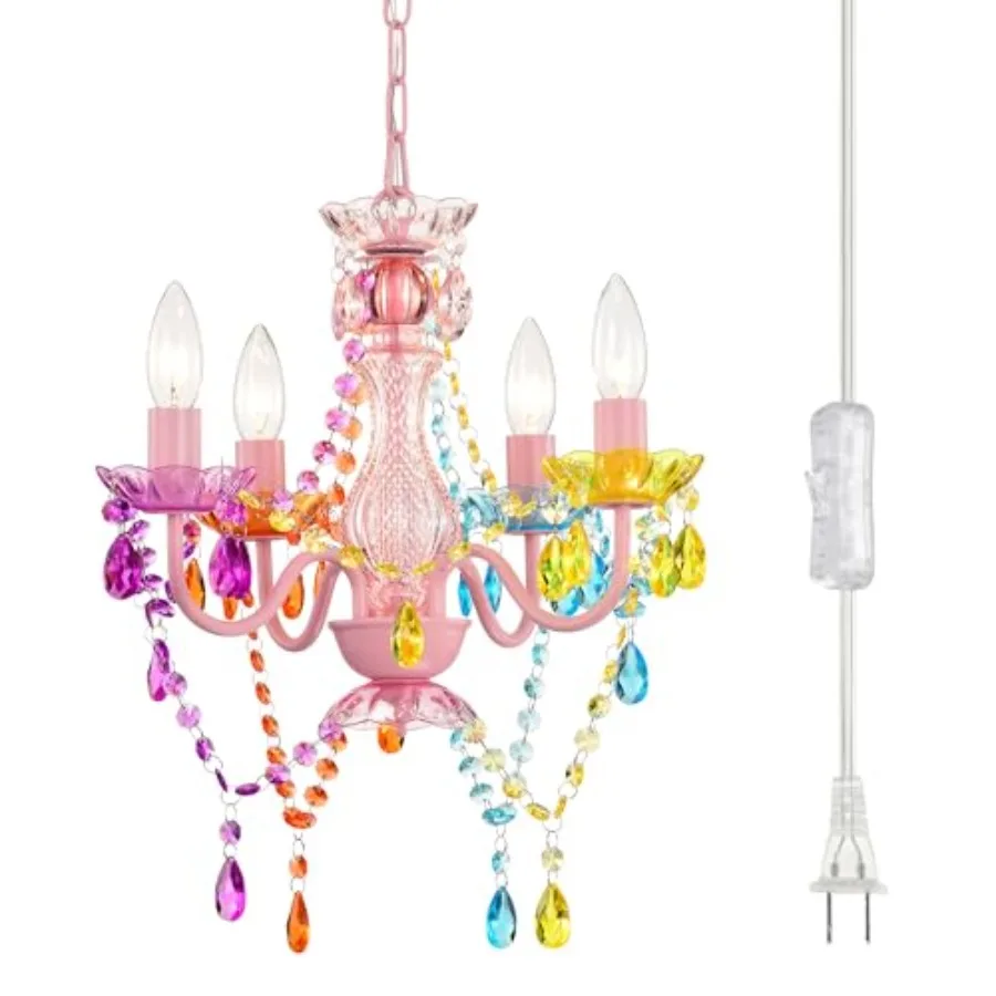 Plug in Chandeliers 4-Light Small Hanging Ceiling Lamp with 20Feet Cord No Hardwire Chandeliers for Dining Room Girls' Bedroom