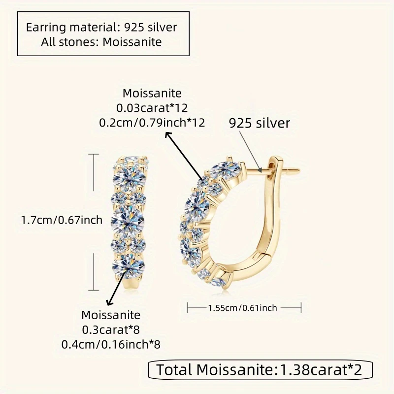 أقراط مويسانيتي من الفضة الإسترليني عيار 925 - بسيطة، أنيقة، كلاسيكية، متعددة الاستخدامات، عالية الجودة، مناسبة لكل من الرجال والنساء #6