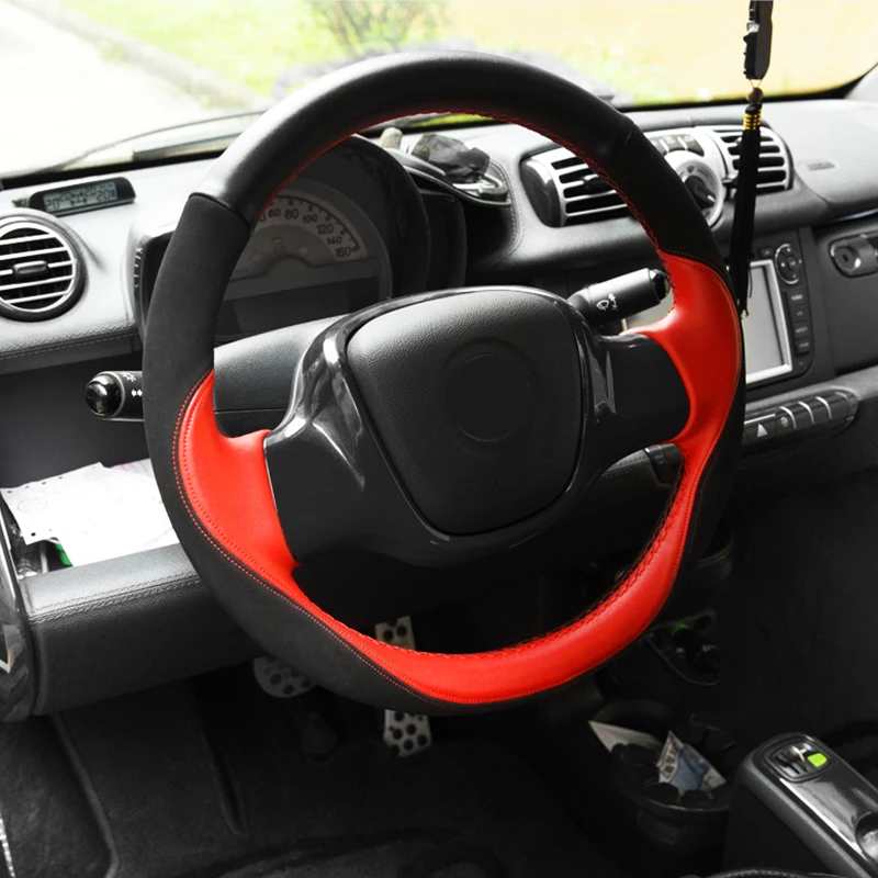 Car Steering Wheel Cover Braid On Steering Wheel Anti-Slip Leather Protective Covers for Smart 451 Fortwo 2009-2014 Accessories