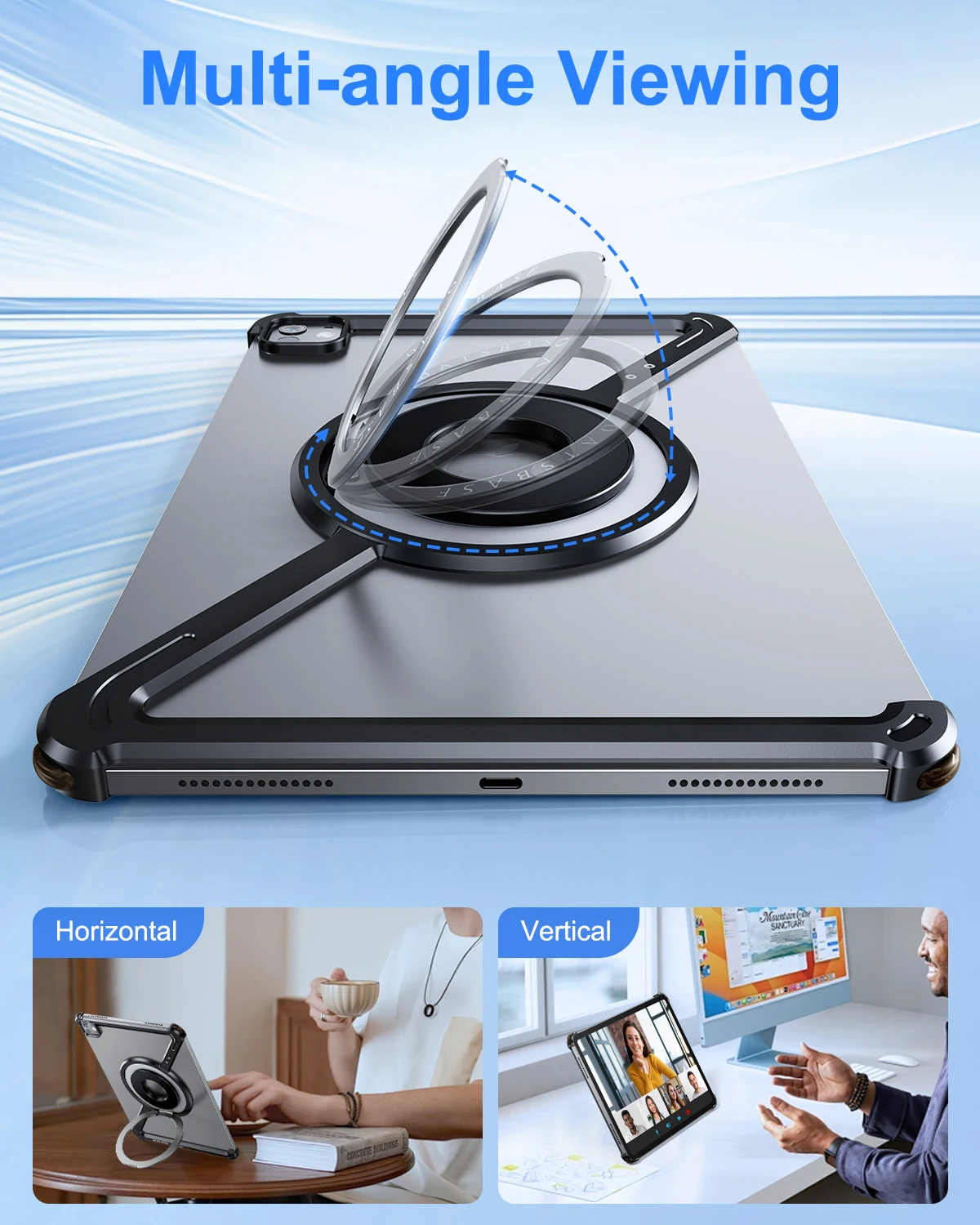 아이패드 프로 2024 11인치 M4 (5세대)용 Eary 프레임리스 케이스 (360도 회전) ° 회전식 자석 킥스탠드 알루미늄 합금 낙하 방지 케이스