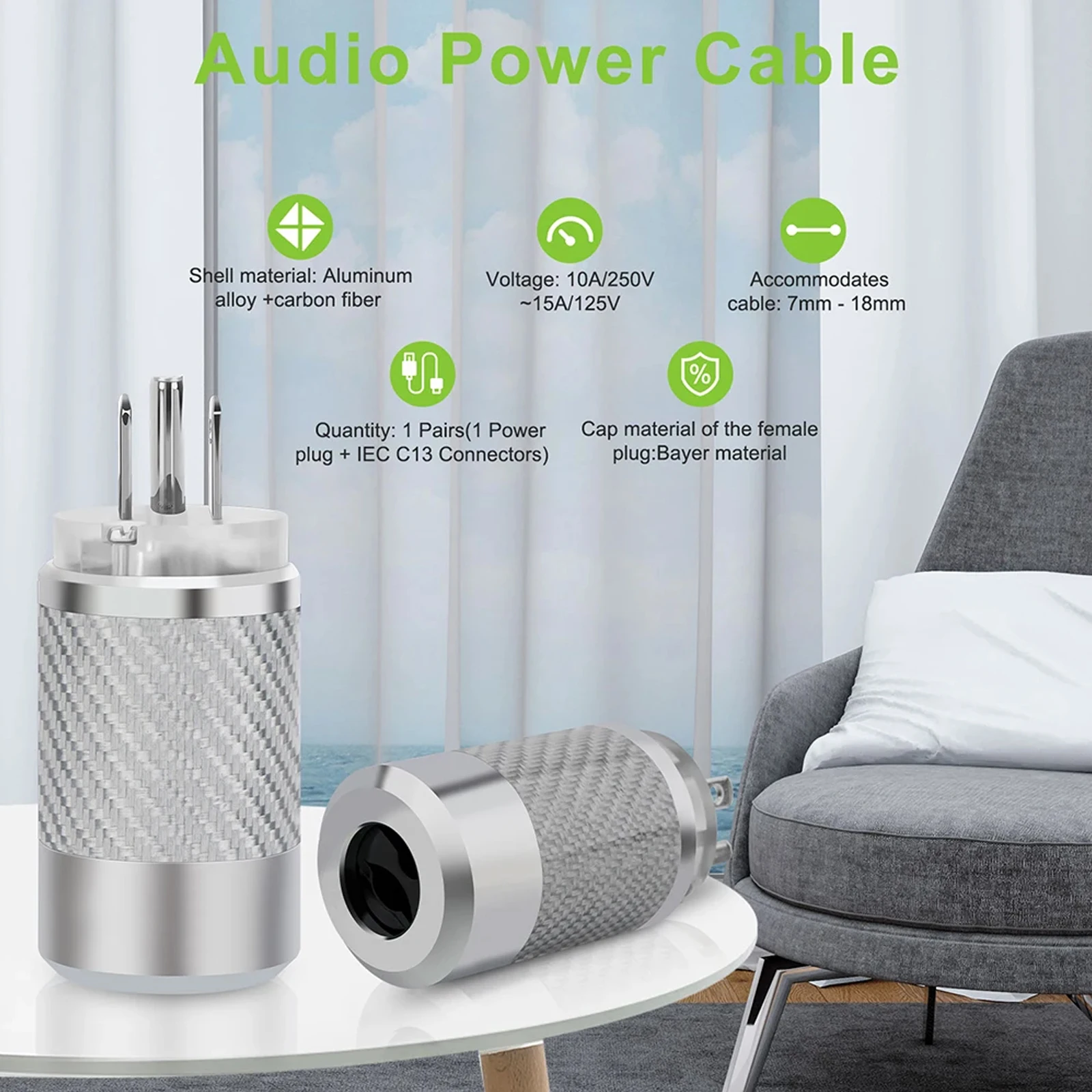 WCF4-TG/R Fibra de Carbono Banhado A Ouro/Ródio EUA Macho/Fêmea Plugue de Alimentação Conector IEC Conector AC para Cabo de Alimentação DIY