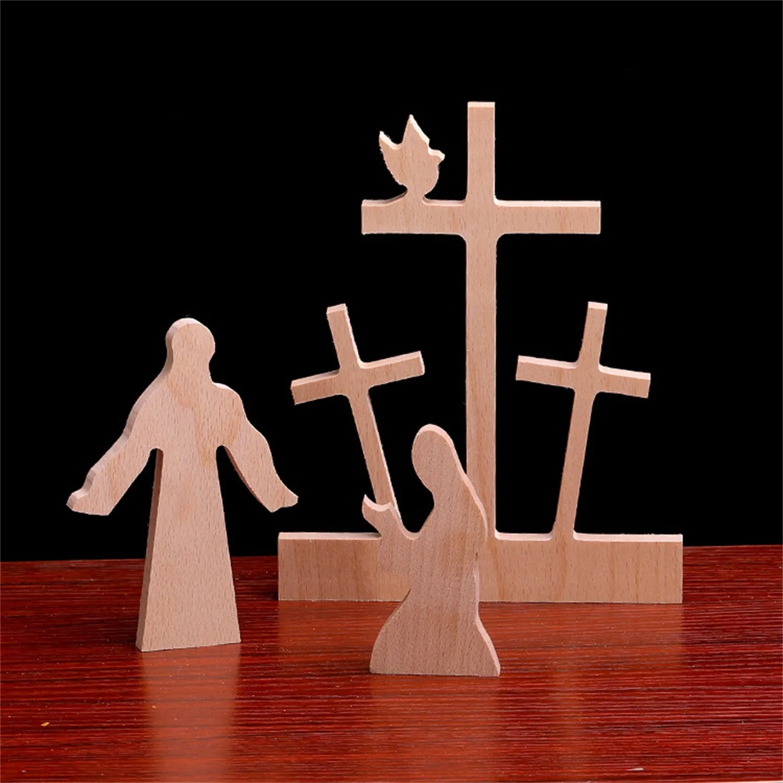 Easter Jesus Resurrection Scene Wood Cross Decoration Ornaments Set For Home Easter Decorations For Home, Easter Table Decor