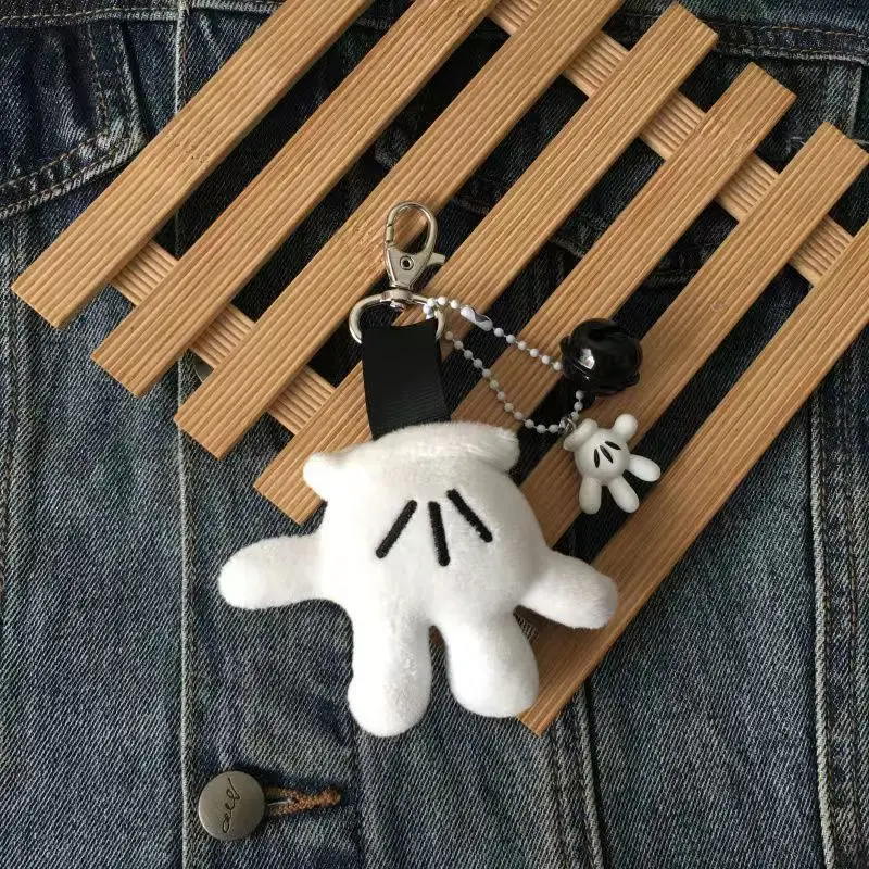 Porte-clés en peluche de souris classique, breloque gant blanc, dessin animé rétro, décoration, mignon sac à dos, Clip, cadeau original de collection pour les Fans