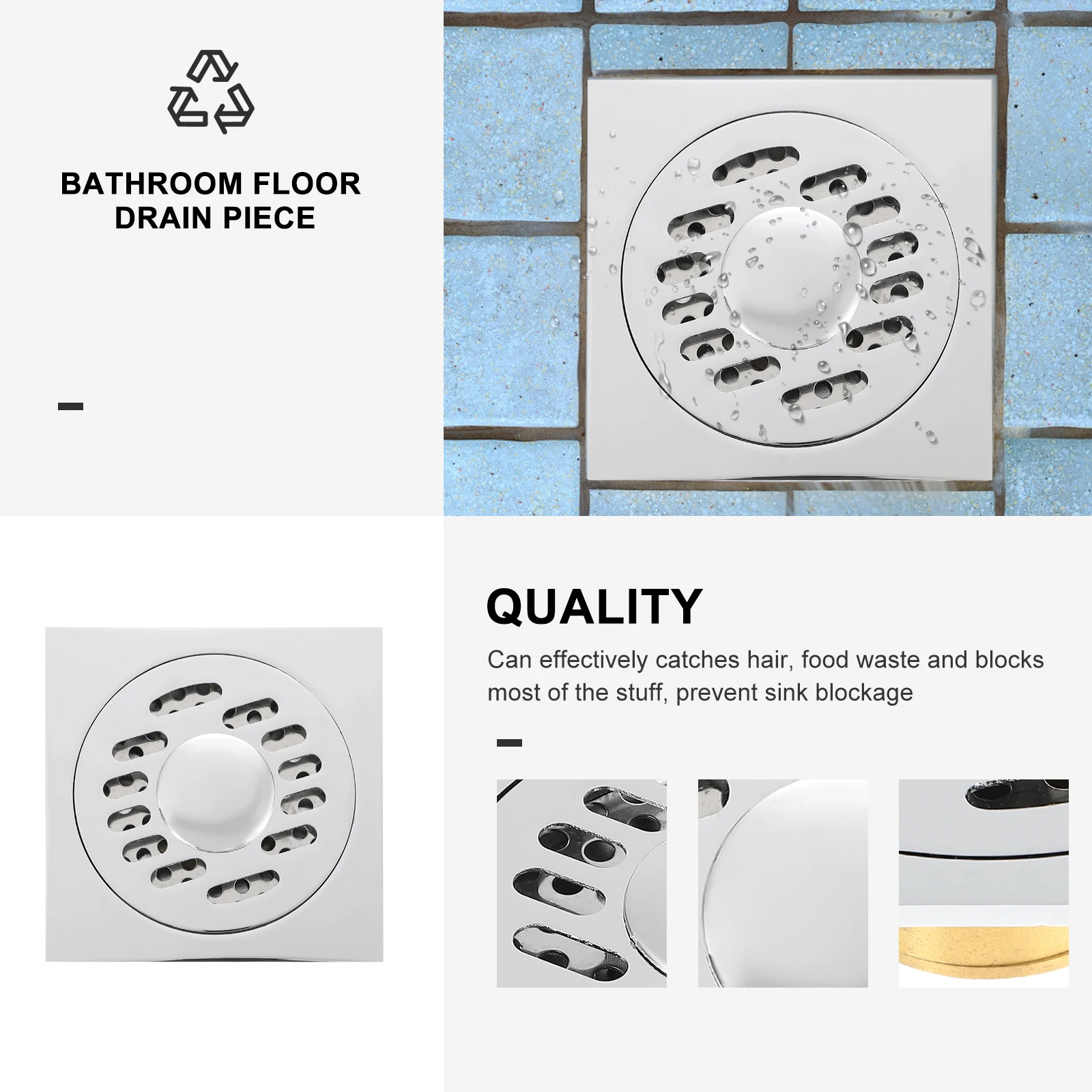 

2pcs Floor Drain Strainer Deodorizer Shower Kitchen Square Large Outfall Sturdy Fast Drainage Bathroom Use
