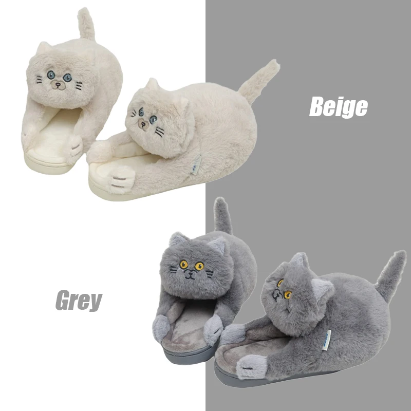 Cute Hug Cat Slippers British Shorthair Cat Design Winter Home Slides Kawaii Floor Shoes Furry Slippers Funny Cute Gift Slippers