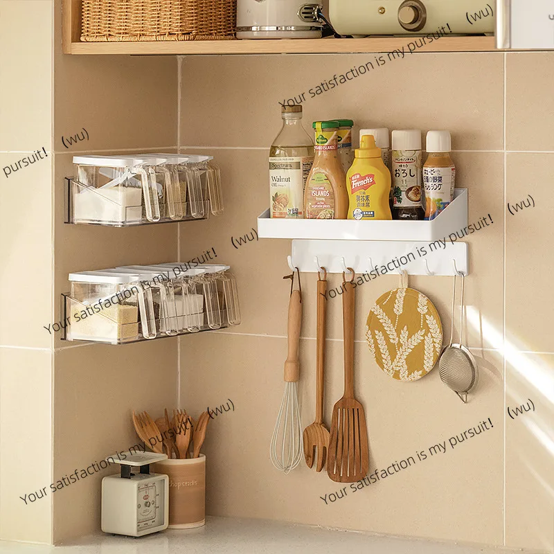 Kitchen seasoning rack, seasoning rack, wall-mounted non-punching seasoning bottle storage, household spatula, spoon storage