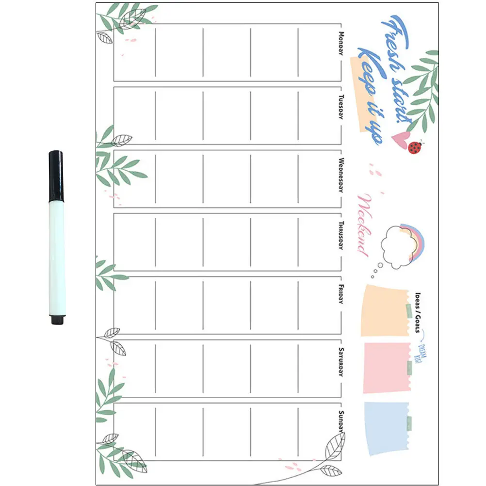 Magnetic Refrigerator Dry Erase Calendar Weekly PVC Whiteboard Plan Organizer Reusable Wall Surface Schedule Dry Erase Calendar