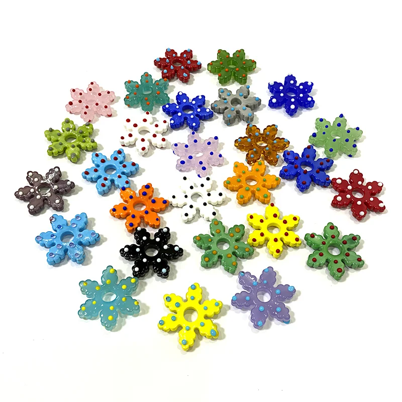 2pcs Colorful Polka Dot Hollow Snowflake Glass Beads Pendant Christmas Charms DIY Craft Making Accessories for Handmade Lovers