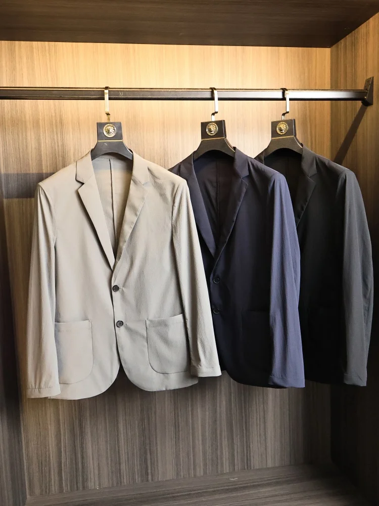 

Ice Sensation Bubble Cloth Men's Summer Slim Fit Business Casual Suit Elastic Drapey Thin Fashionable Pure Color Suit Jacket