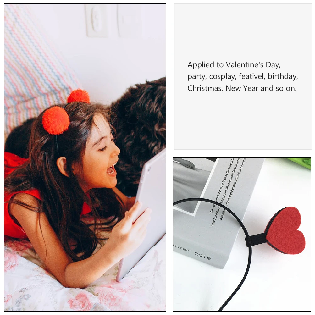 

2pcs Heart Shape Accessories Lovely Headband For Valentine'S Day Party Cosplay Birthday Gift Hair Hoop Clasp Band Decorative