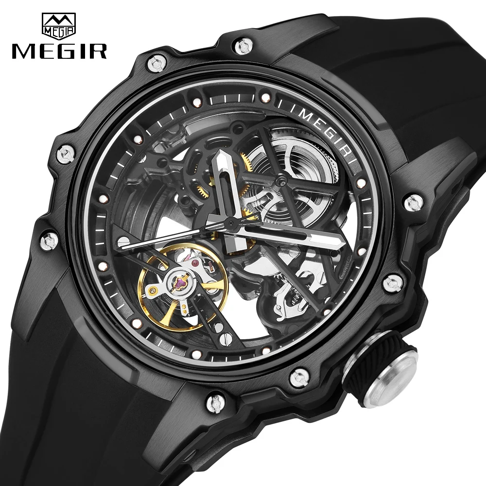 MEGIR Automatic Mechanical Luxury Watch Men Top Brand Stainless Steel 43mm Dial Watch Luminous Waterproof Men's Wristwatch