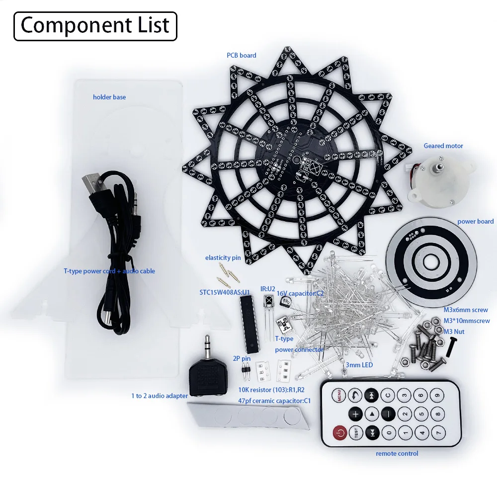 Kit eletrônico diy led rotativo roda gigante circuito aprendizagem kit de solda 16 tipos modo piscando controle remoto (não montado