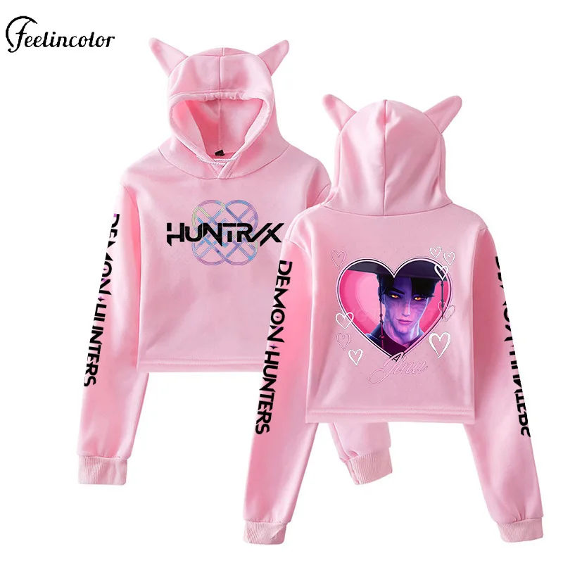 Bonito orelhas de gato curto hoodie outono inverno huntrix sajaboys pulôver anime cosplay festa jaqueta estudante y2k harajuku roupas