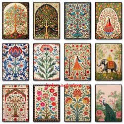 Indian Folk Art Floral Pattern Tree of Life Peacock Vintage Poster Canvas Painting Print Wall Picture for Living Room Home Decor