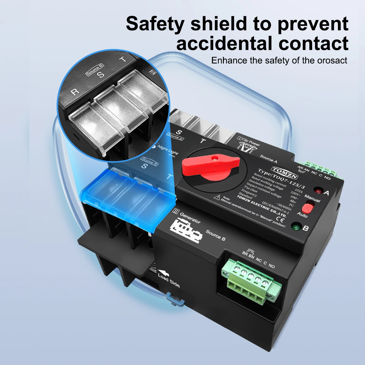 TOMZN-interruptor Selector eléctrico de doble potencia, carril Din trifásico ATS 3 P 63A 100A 125A 220V 230V, Transferencia Automática, ininterrumpida