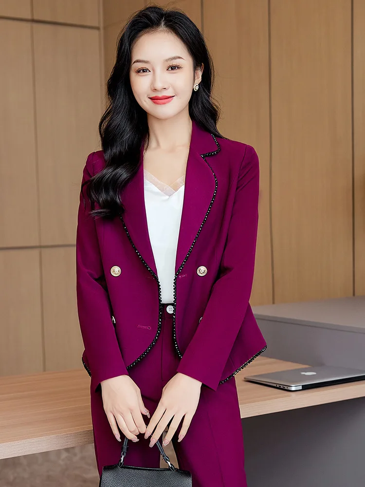 

Formal Women Business Suits with Pants and Jackets Coat for Ladies Office Work Wear Professional Pantsuits Trousers Set Blazers