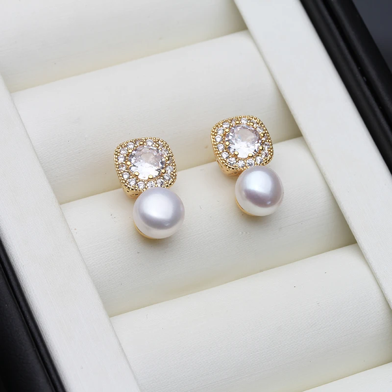 Real 18k Gold Plated Natural Freshwater Pearl Earrings Pin 925 Sterling Silver Pearl Stud Earrings For Women Wedding Gift