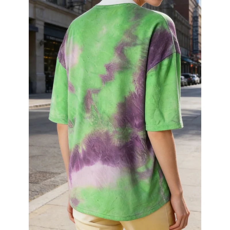 S - XL Women'S Tie-Dye Gradient Short-Sleeve-Shirt, Featuring a Loose And Relaxed Round Neck Design. This Versatile Piece Is P