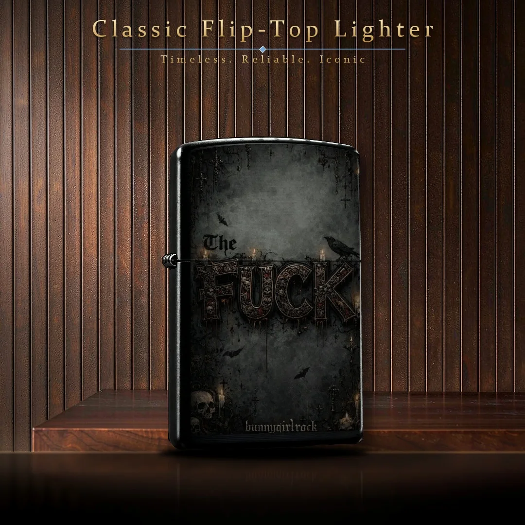 Pocket Lighter, Grunge Metal Lettering Poster Print, Flip-Top Windproof Design, Metal Case, Anti-Slip Grip, Portable & Durable for Everyday Use
