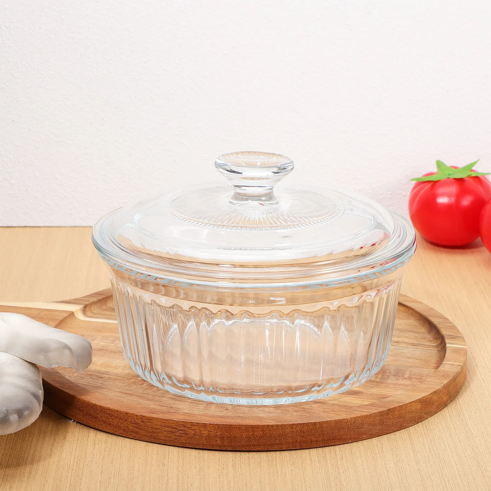 

Круглая стеклянная кастрюля-кассероль с крышкой, прозрачная, для запекания в духовке, набор для приготовления пищи