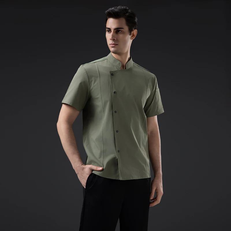 Summer Chef's Coat for Unisex Short Sleeve Kitchen Shirt Restaurant Bakery Workwear Tops Cooking Uniform for Barber Cafe