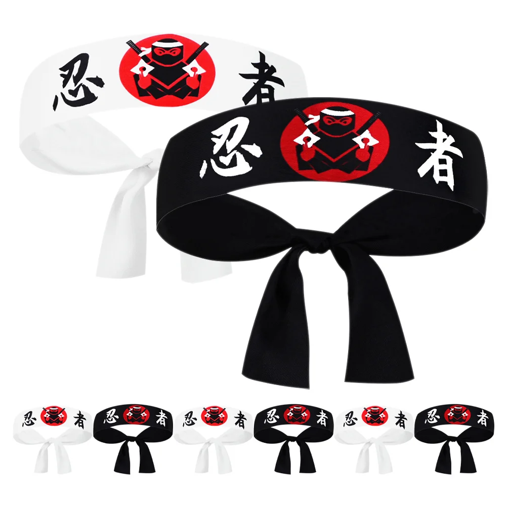 

8Pcs Japanese Ninja Print Headband Adjustable Karate Adults Sushi Chef Samurai Cosplay Costume Karate Headband Kids