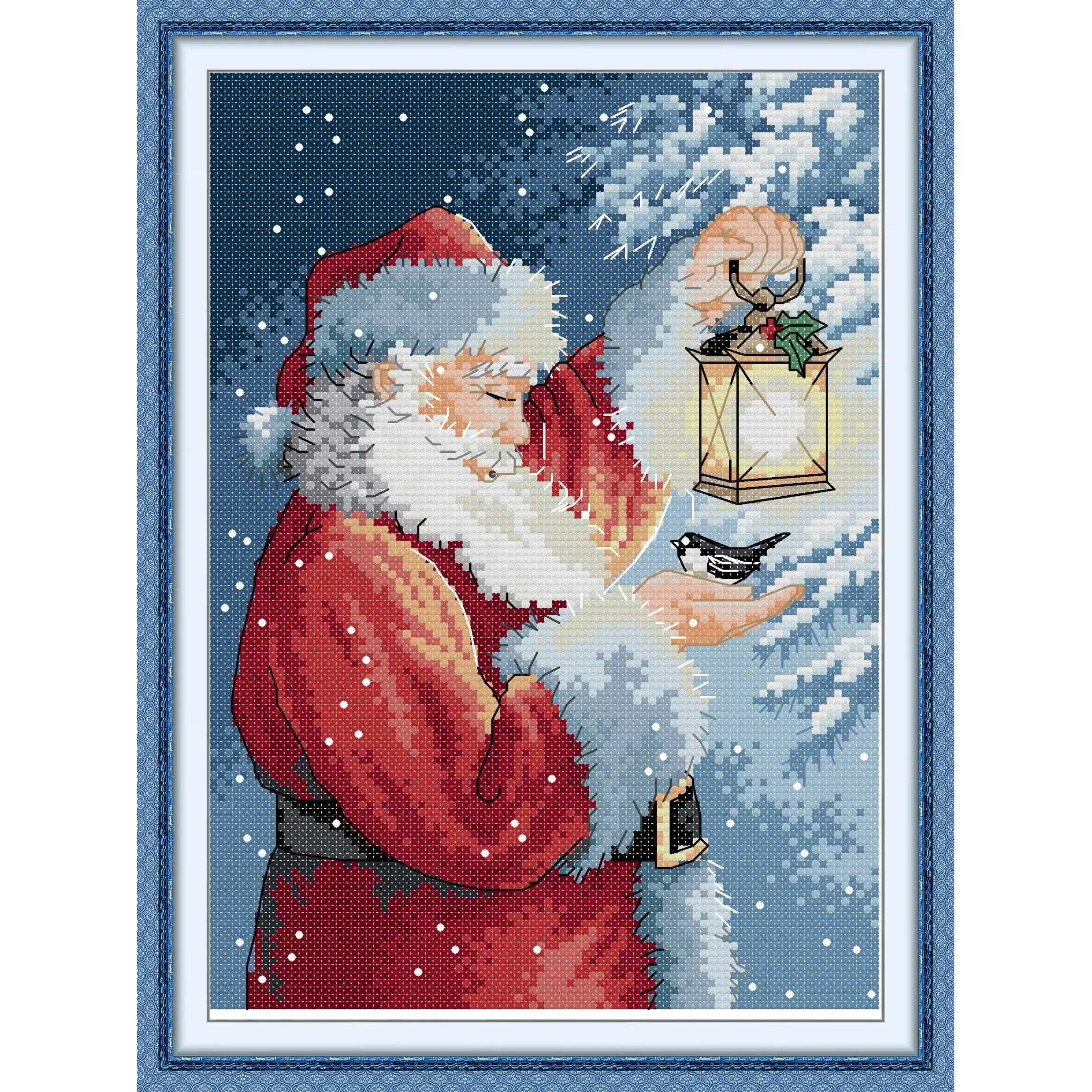 Joy Sunday Pre-printed Cross Stitch Kit  Easy Pattern Aida  Stamped Fabric Embroidery Set-Santa Claus 13