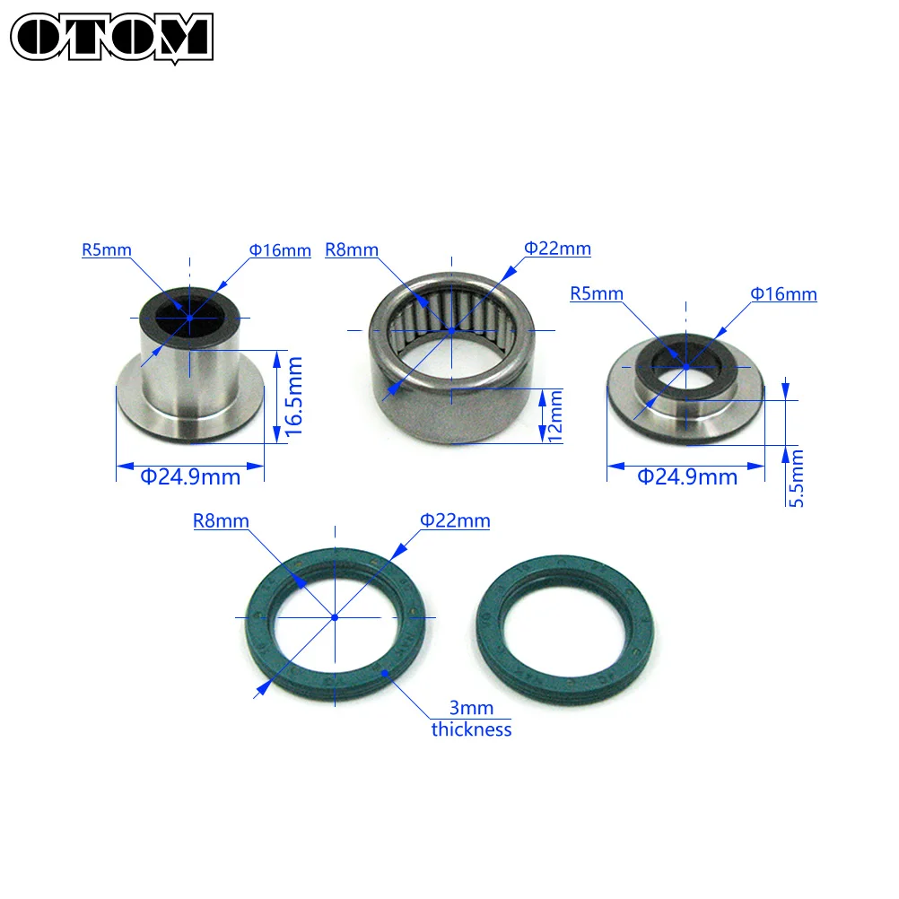OTOM Motorcycle Rear Shock Absorption Lower Maintenance Kit Needle Roller Bearing Oil Seal Set For KAWASAKI KX250F KX450F KLX450