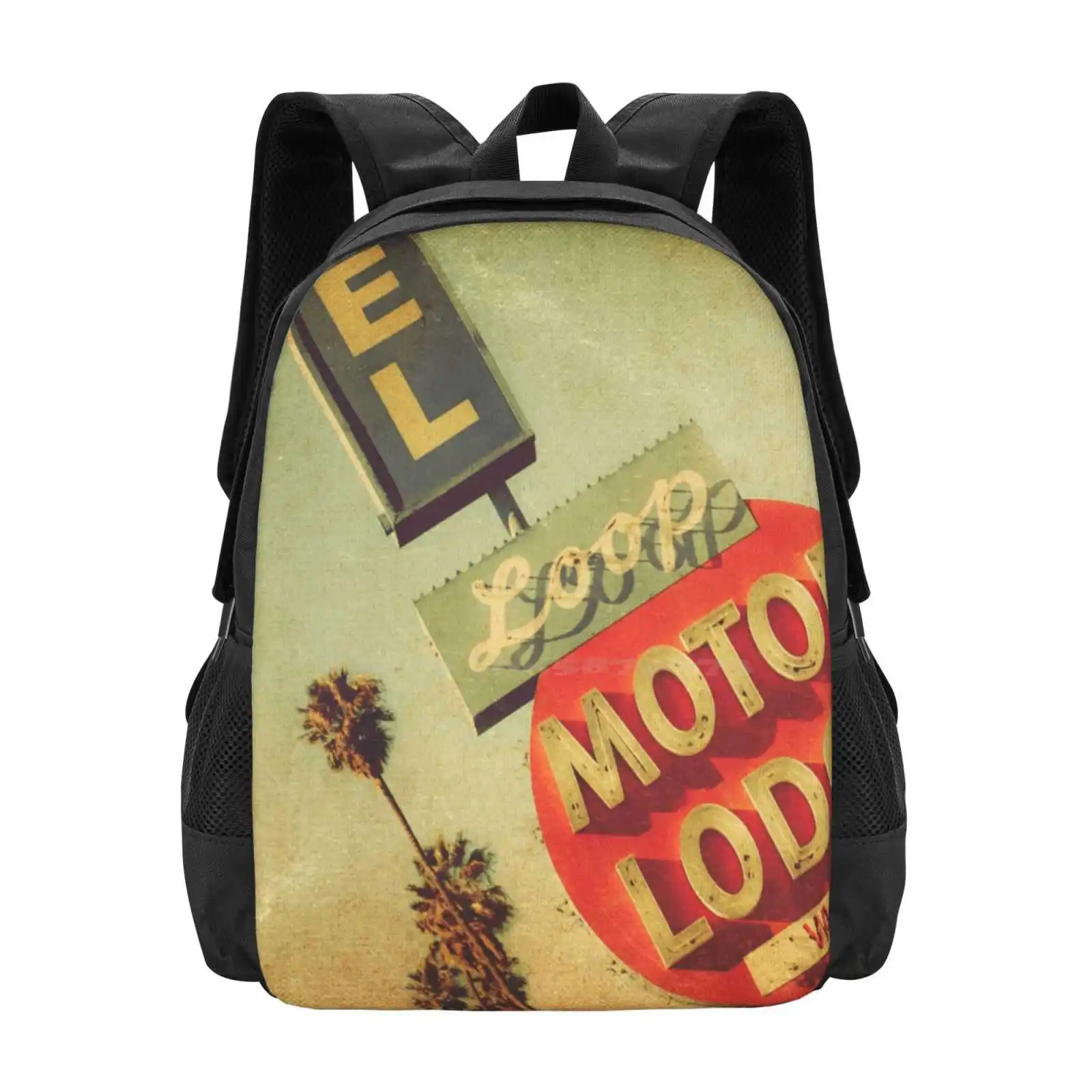 Loop Motel Backpacks For School Teenagers Girls Travel Bags Motel Vintage Loop Neon Retro Ventura California Kitsch Signage