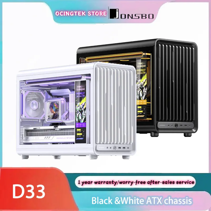 JONSBO D33 화이트/블랙 M-ATX 데스크탑 컴퓨터 케이스 (투명 측면 자석 그릴 패널, 후면 플러그 마더보드 디자인) JONSBO D33 화이트/블랙 M-ATX 데스크탑 컴퓨터 케이스 (투명 측면 자석 그릴 패널, 후면 플러그 마더보드 디자인)