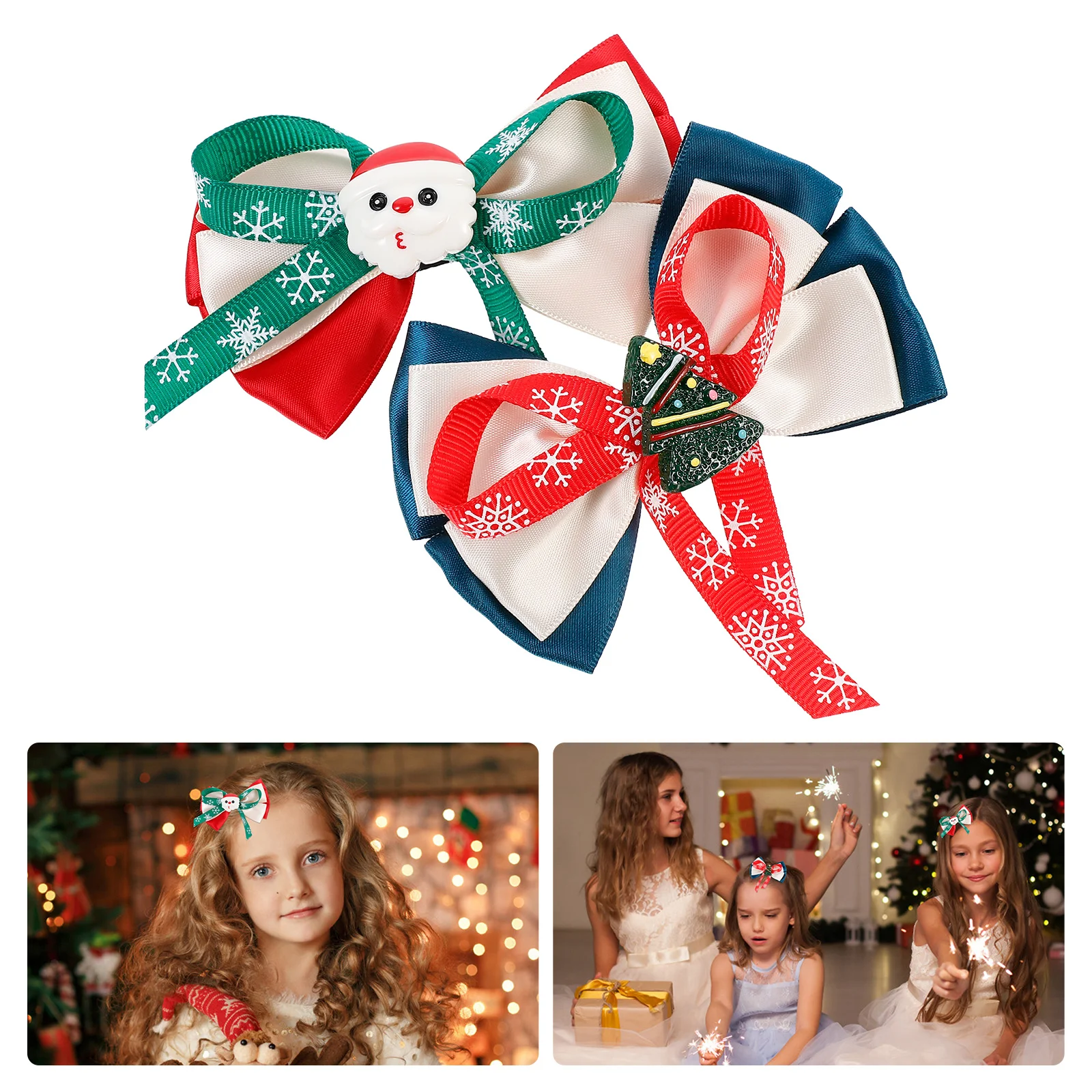 2 Pcs Christmas Hair Clips Barrettes Festival Bows Christams Pin Hairpins Xmas Accessories Theme Tie Child