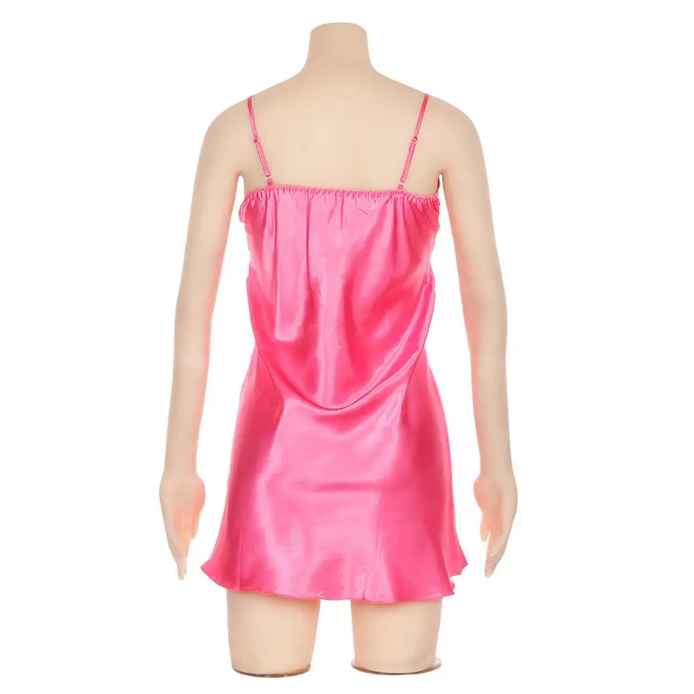 Silk V-neck Lace Women Robe Nightdress Sleepwear Sleeveless Babydoll Sleeping Dress