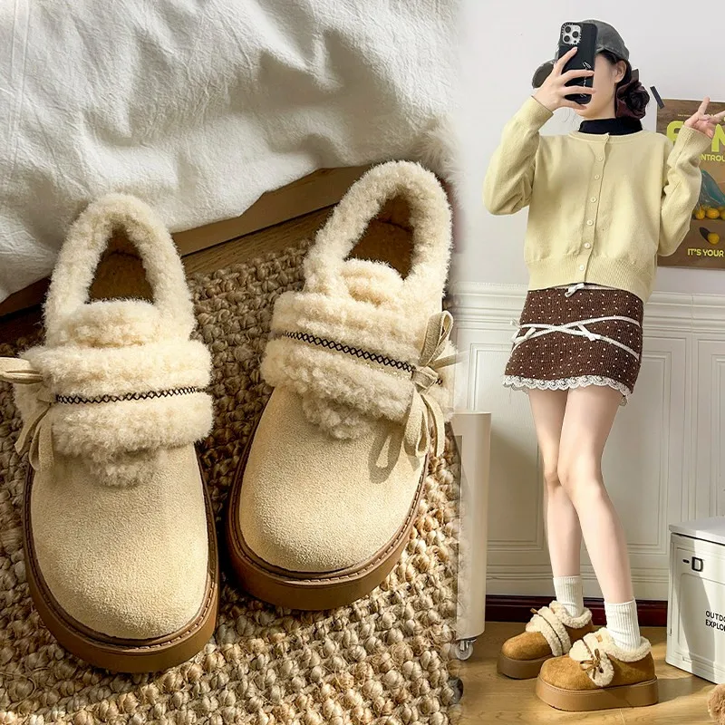 

Женские зимние ботинки на флисовой подкладке, хлопковая обувь без шнуровки на толстой подошве, короткие теплые ботинки на меху, повседневная одежда с круглым носком