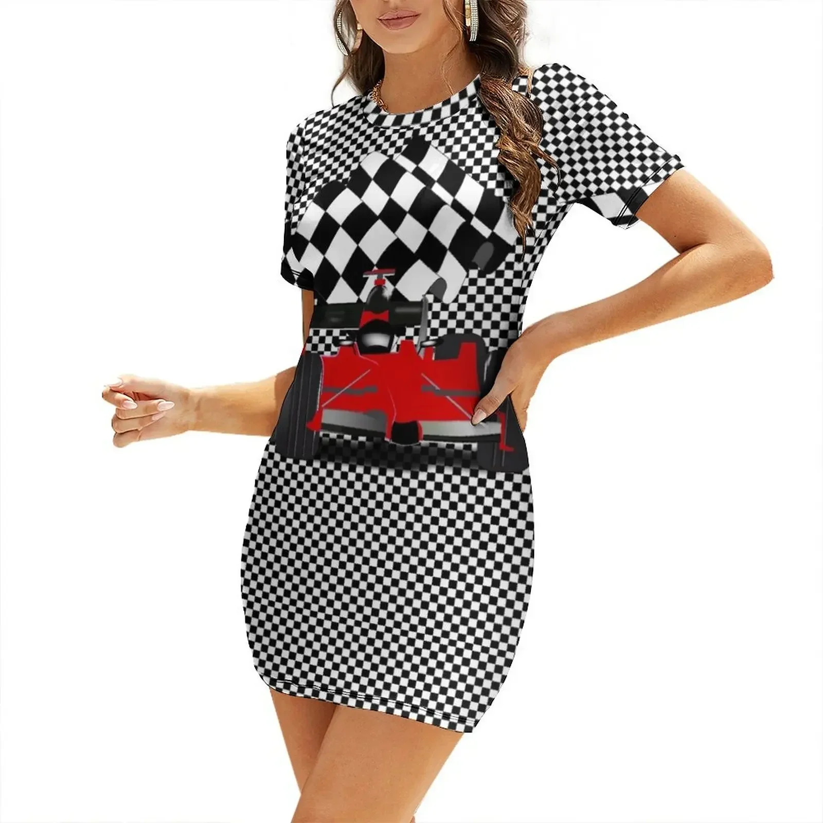 

Red Race Car with Checkered Flag Short-Sleeved Dress Bridesmaid dress woman