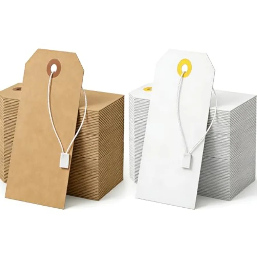 

100 штук транспортных этикеток с нитками, пустые бирки 4 3/4 x 2 3/8 дюйма, ассорти, белый крафт-картон, прочные маркировочные бирки