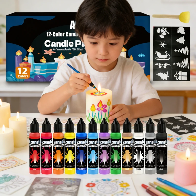 12 Colors 30ML Kids DIY 3D Painting Set - Candle Pen Textile & Glass Paint for Graffiti Handmade Art Craft