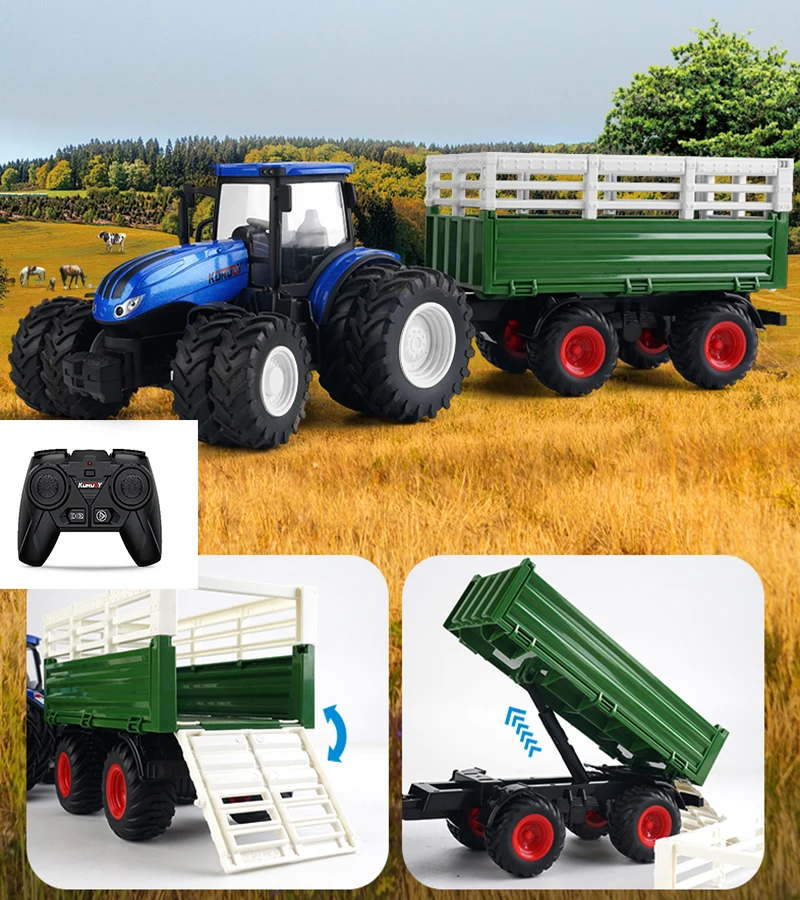 1/24 Scale RC Farm Tractor Trailer 2.4G Remote Control Simulated Engineering Construction Truck Model Toys Farming Machine