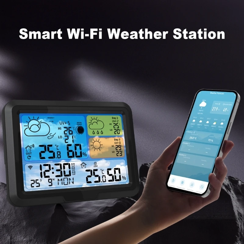 

Wifi Wireless Weather Stations Indoor Outdoor Thermometers Hygrometer with 3 Day Forecast Color Display and Moon Phase D2RD