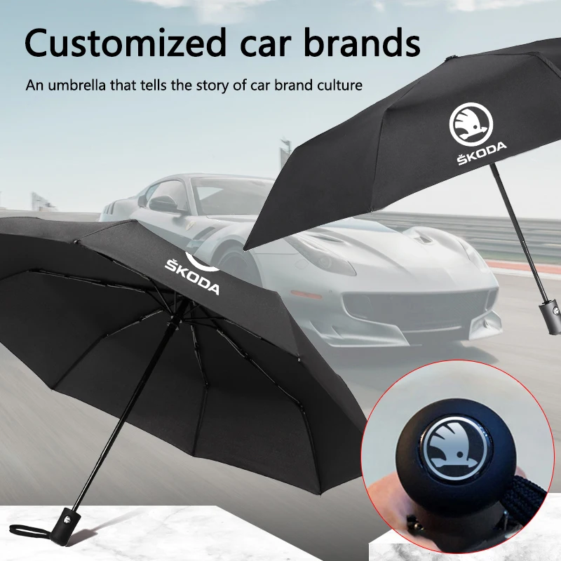 Car Logo Umbrella Auto Folding Sunshade Portable Windshield Umbrella For Skoda Octavia Fabia Kamiq Kapoq Kodiaq Rapid SCALA MK2