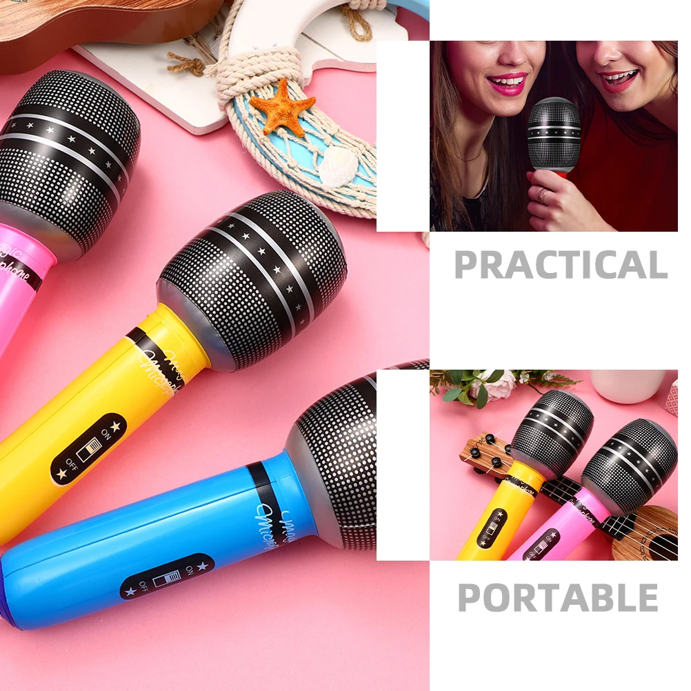 

10pcs Simulation Realistic Inflatable PVC Cosplay Microphone Plaything Stage Props Party Toys Pretend Play Mic Accessories
