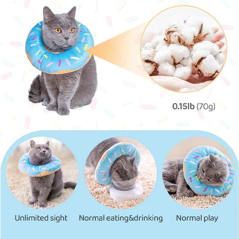 Adjustable Cat Recovery Cones Collar Soft Cone for Cats Wound Healing Protective Cone After Surgery Elizabethan Kitten Collars