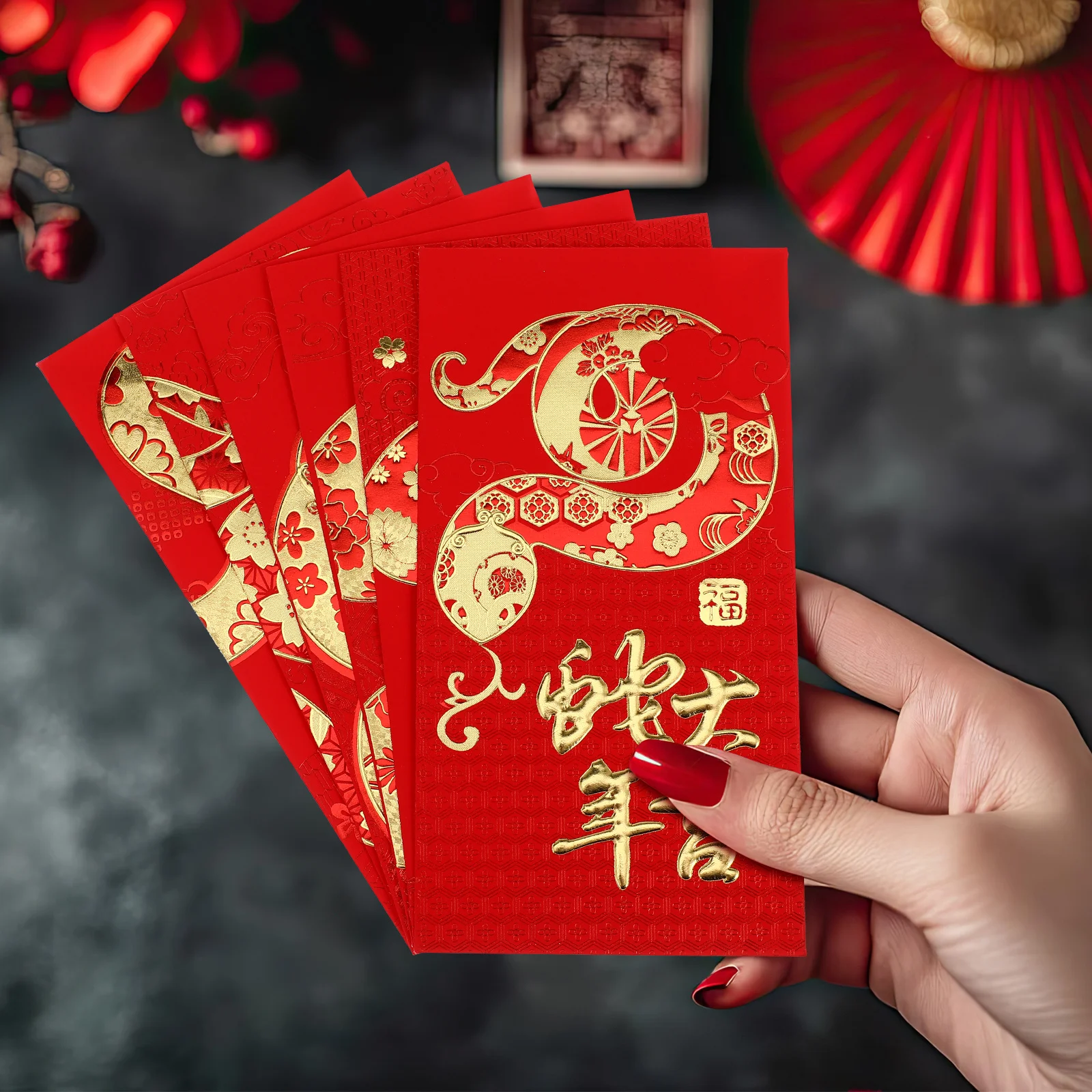 

18Pcs Year of The Snake Red Envelopes Elegant Snake Design Sturdy Material Large Capacity Money Envelopes for Lunar New Year