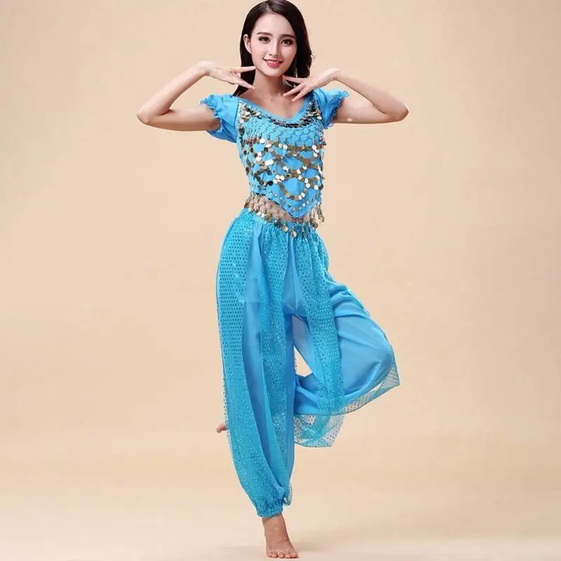50LE 2Pieces Belly Dance Costume Set Top Lantern Pants Set Halloween Costume