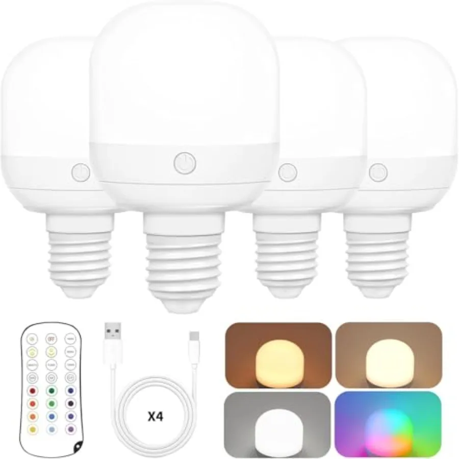 

Перезаряжаемые лампочки для светильников с 15 цветами на выбор и 3 режимами регулировки яркости, диммируемые, с пультом дистанционного управления, съемные.