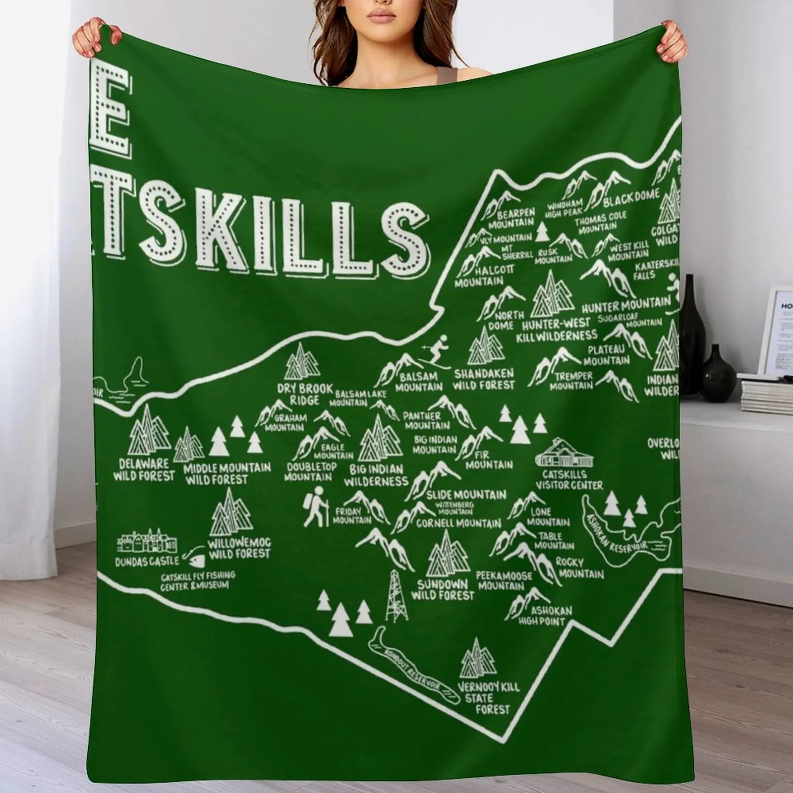 The Catskills Map Art Throw Blanket Summer anime Blankets