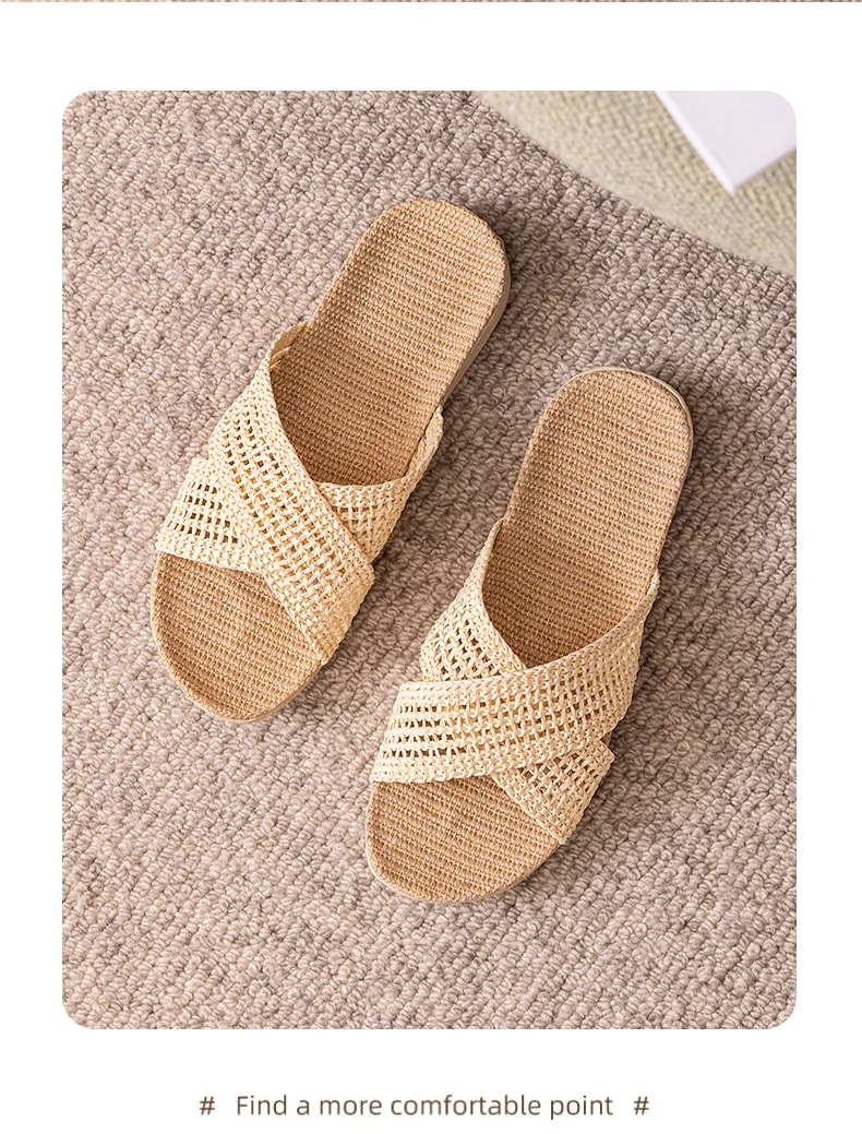 Leinen-Hausschuhe, gewebte Strohsandalen, Damen-Schuhe aus reinem Leinen und Stroh, japanische Hausschuhe für den ganzjährigen Gebrauch, leise, für drinnen, Retro-Stil. – Detail 13