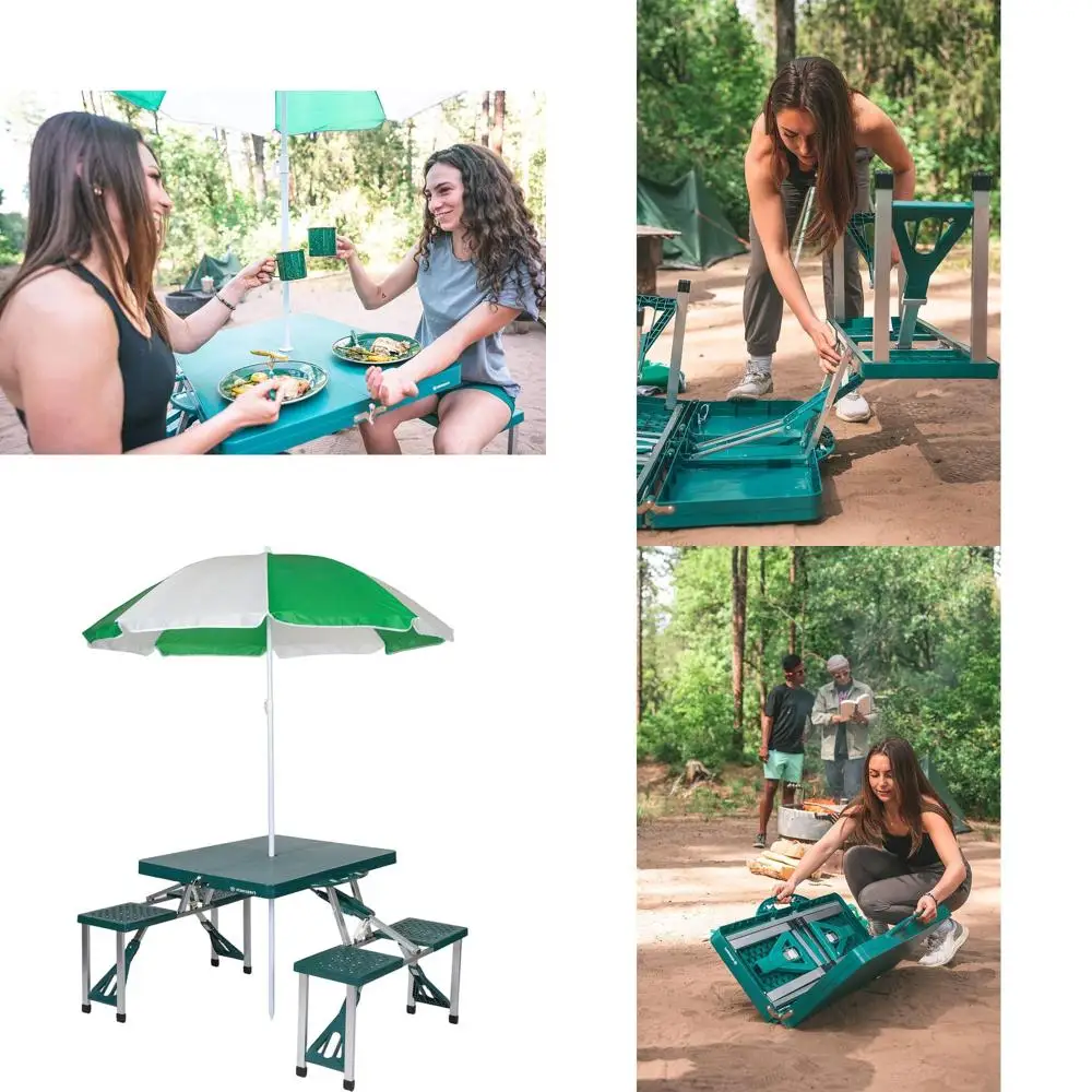 

Green Outdoor Picnic Table with Umbrella