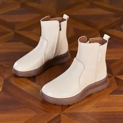Short Boots Women's Autumn and Winter Genuine Leather Womens Shoes Thick Soled Wool and Plush Thickened Casual Mom Shoes Women