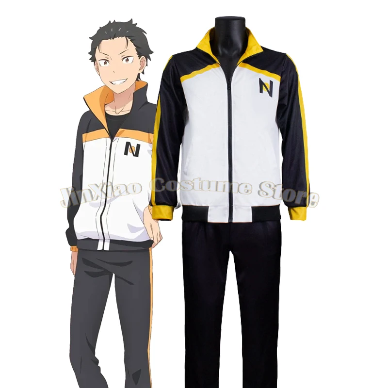 

Anime Re: Zero Kara Hajimeru Isekai Seikatsu Natsuki Subaru Cosplay Costume Men Black Tracksuit School Sportswear Uniform Outfit