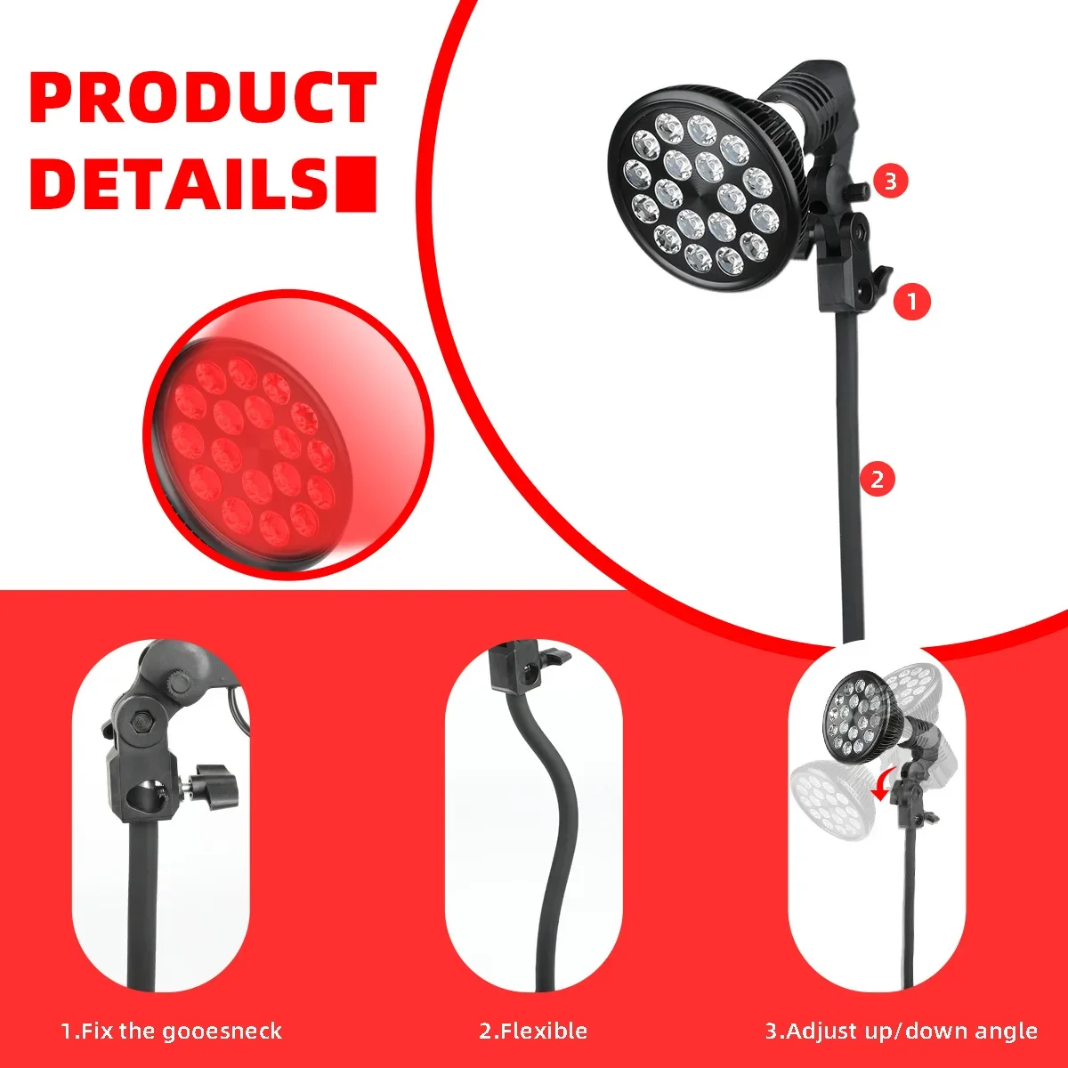 54W,Red Light Therapy With Clip , Adjustable Socket ,Infrared Light Therapy Lamp for Body and Face Use, Baking Lamp, 660nm 680nm